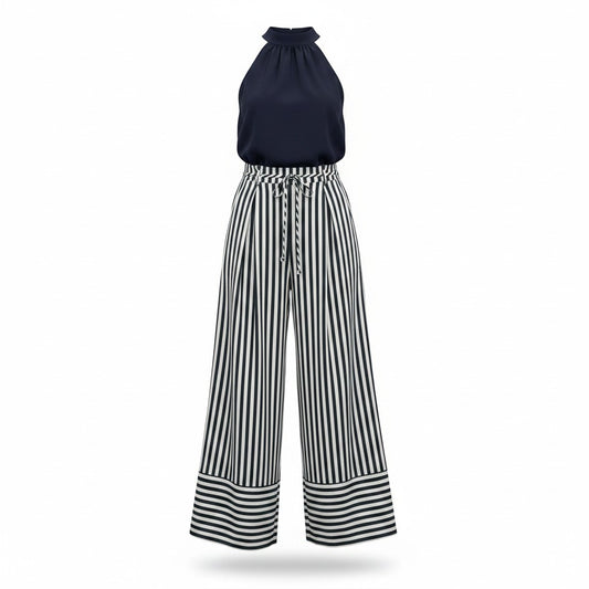 Jumpsuit azul marino de cuello halter para mujer