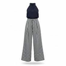 Cargar imagen en el visor de la galería, Jumpsuit azul marino de cuello halter para mujer
