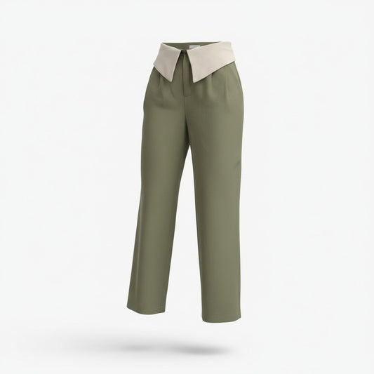 Pantalón de Vestir Verde con Pretina en Contraste