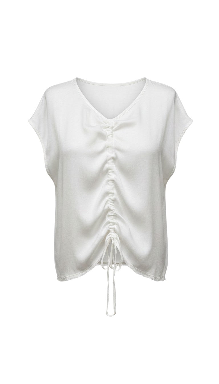 Blusa perla con drapeado al frente para mujer