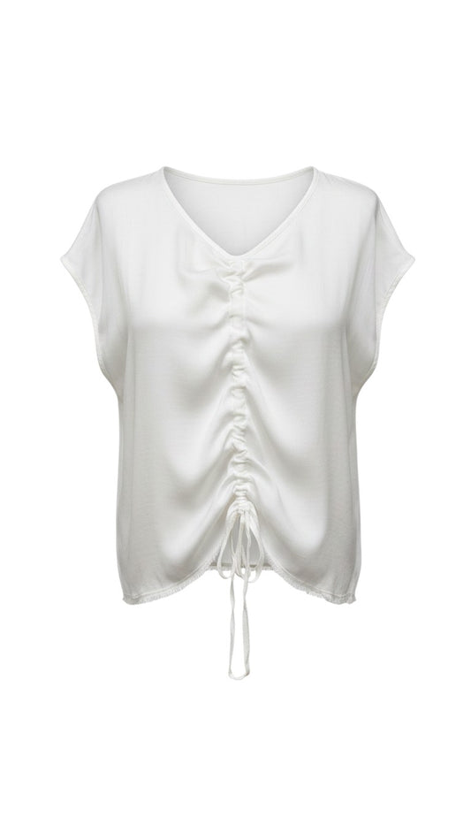 Blusa perla con drapeado al frente para mujer
