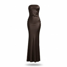 Cargar imagen en el visor de la galería, Vestido largo chocolate con capa removible para mujer
