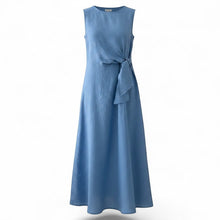 Cargar imagen en el visor de la galería, Vestido de Lino Azul con Nudo Lateral
